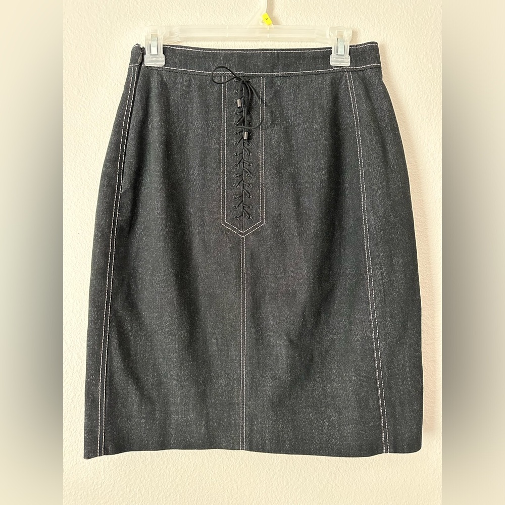 Akris Womens Skirt Lacing Black Label Dark Denim